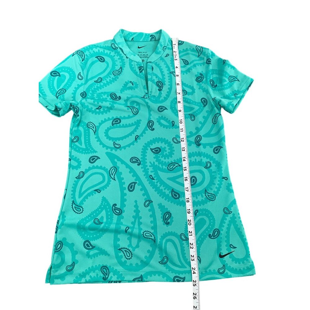 Nike Womens XS Teal Paisley Dri-Fit Polo Shirt 100% Polyester - Picture 10 of 12
